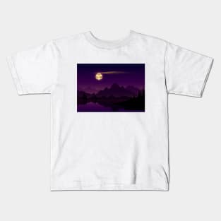 Synthwave Full Moon D20 Dice RPG Night Roleplaying Landscapes Kids T-Shirt